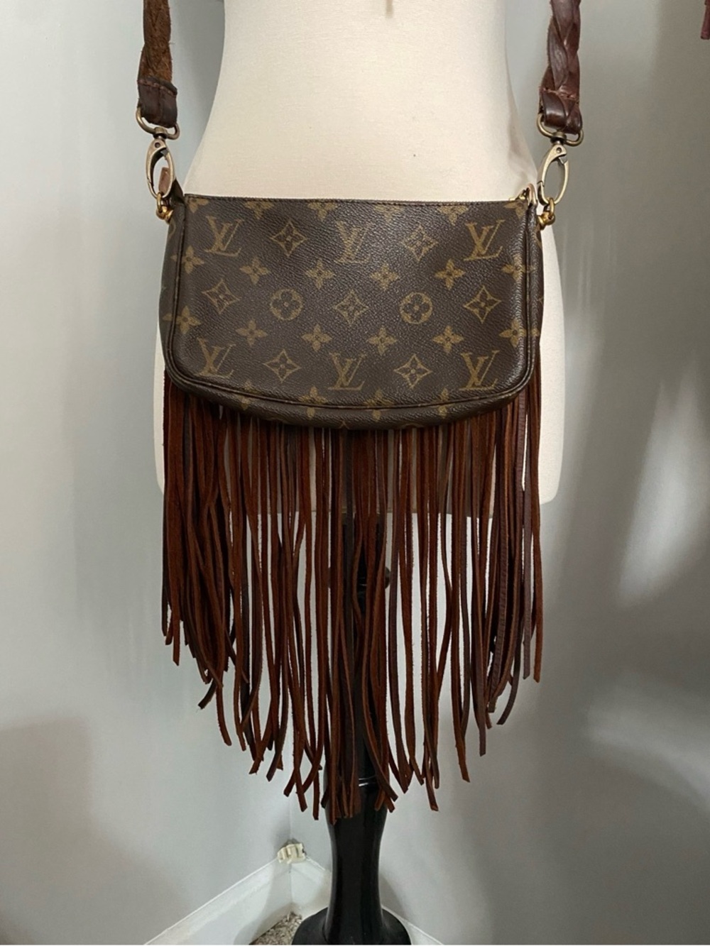 Louis Vuitton Fringe Crossbody Bag with Red Rose Embroidery - Brown - Picture 3 of 13